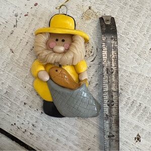 Vintage Salt Dough Yellow Fisherman Ornament- nautical